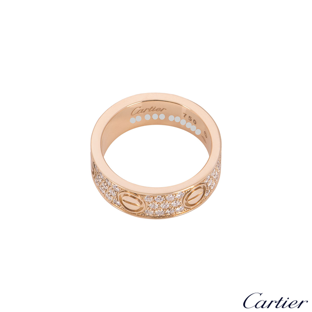 Cartier Rose Gold Pave Diamond Love Ring Size 51 B4087651 | Rich Diamonds